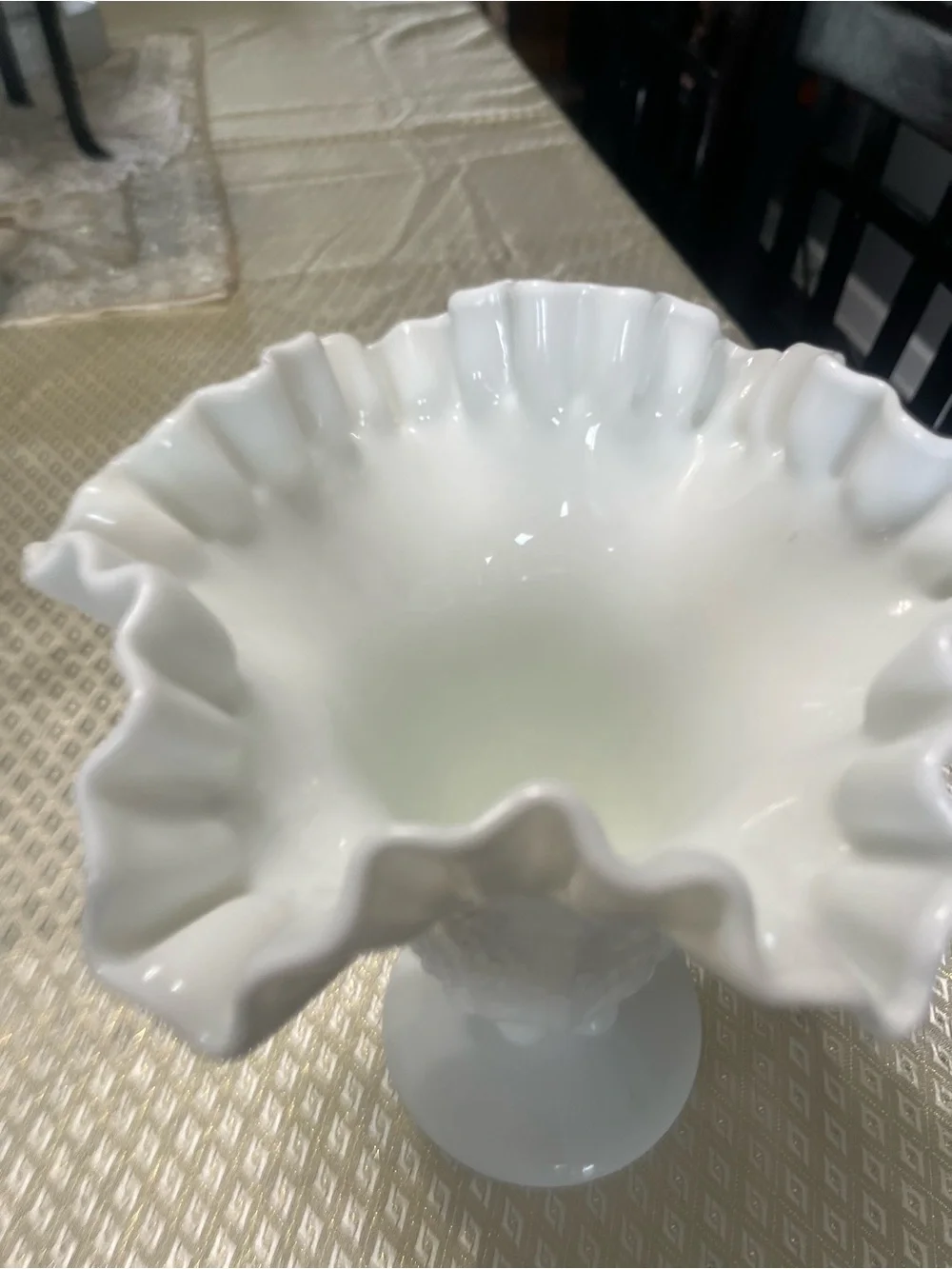 White Ruffled Pedestal Milk Glass Vase - Classic Home Accent